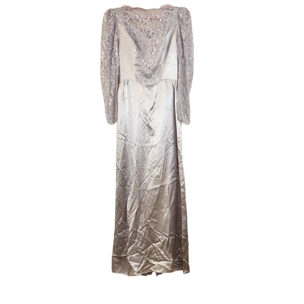 1930s 1940s Vintage Liquid Satin Lace Gown ILGWU Union Made Bias Cut Bow Dress *
